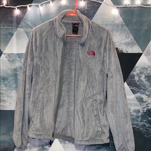 Grey North Face zip up fleece jacket
